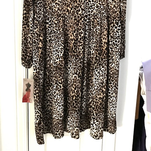 NWT Nina Leonard Leopard Print Swing Dress Long Sleeve V Neck Size XL - Picture 8 of 8